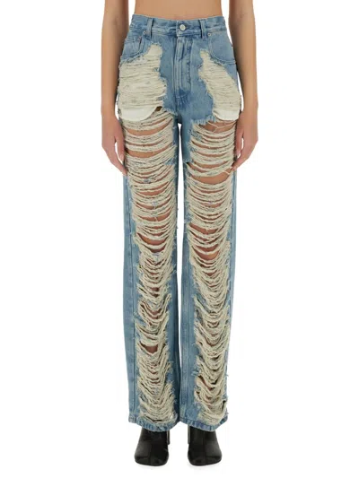 Mm6 Maison Margiela Mm6 By Maison Margiela "destroyed" Straight Jeans In Blue