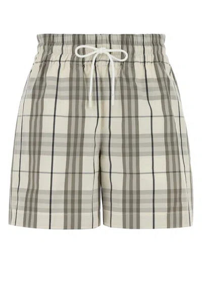 Burberry Cotton Check Drawstring Shorts In Gray