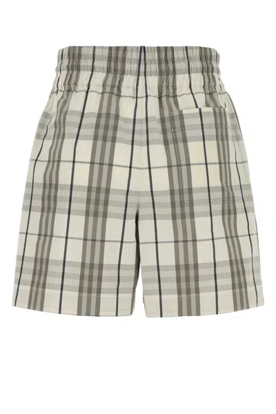 Burberry Cotton Check Drawstring Shorts In Gray