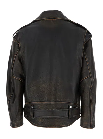 Alexander Mcqueen Leather Biker Jacket In Brown