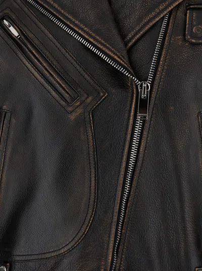 Alexander Mcqueen Leather Biker Jacket In Brown