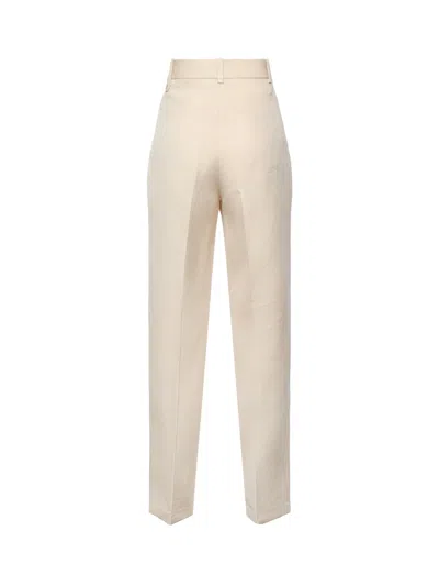 Jacquemus White Slim Fit Pant In Beige