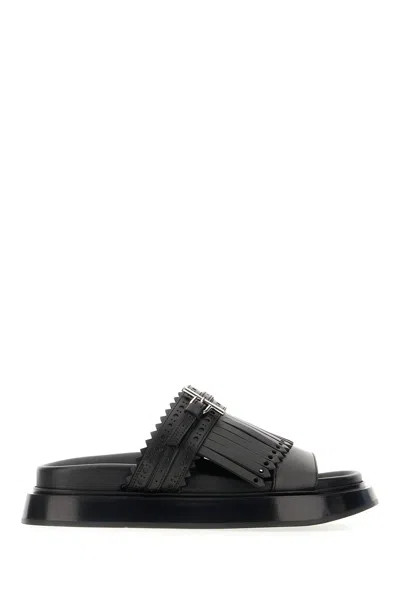 Alexander Mcqueen Alexander Mc Queen T Bar Fringed Black Sandals In Black