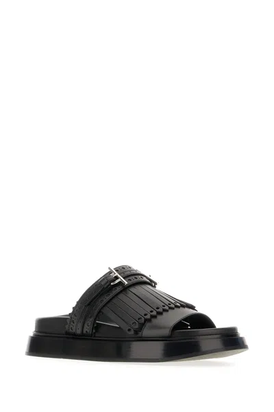 Alexander Mcqueen Alexander Mc Queen T Bar Fringed Black Sandals In Black