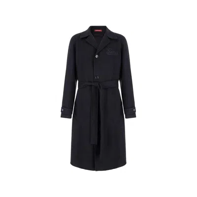 Gucci Black Single-breasted Coat With Wide Notched Revers And Belt In Wool Man