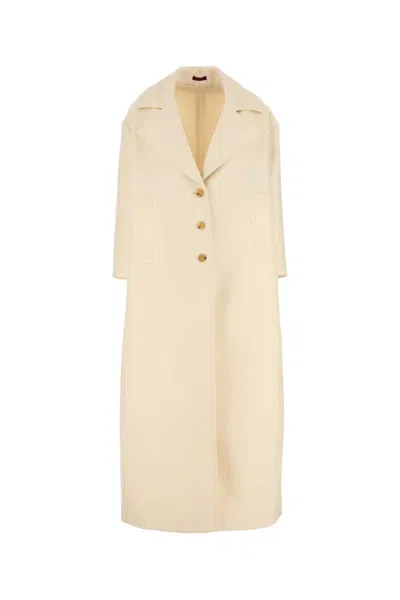 Gucci Women Wool And Silk Crepe Coat With All-over Gg Motif In Neutral