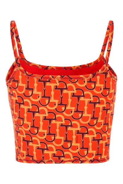 Gucci Orange Top With Spaghetti Straps And All-over Horsebit Print In Cotton Woman In Animal Print