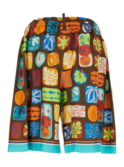 Dsquared2 Summer Lovers Silk Bermuda Shorts In Multi
