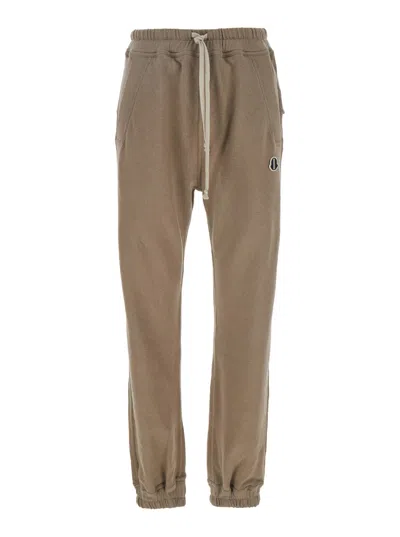 Moncler Genius Rick Owens X Moncler Beige Joggers With Elastic Drawstring Waist And Logo Patch On The Front In Cott