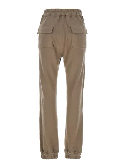 Moncler Genius Rick Owens X Moncler Beige Joggers With Elastic Drawstring Waist And Logo Patch On The Front In Cott