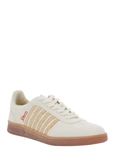 Dsquared2 Summer Lovers Canvas And Rafia Sneakers In Neutral