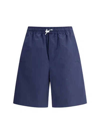 Gucci Men Navy Blue Poplin Bermuda Shorts In Multi