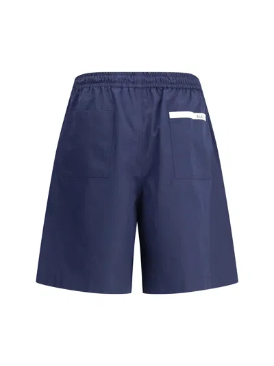 Gucci Men Navy Blue Poplin Bermuda Shorts In Multi