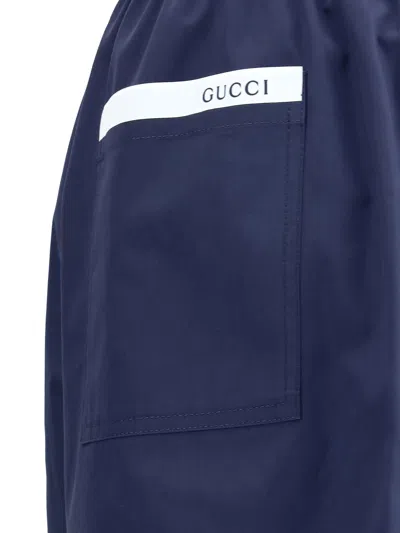 Gucci Men Navy Blue Poplin Bermuda Shorts In Multi
