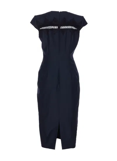 Alexander Mcqueen Wool Tailored Pencil Dress With Lace Details In Blue