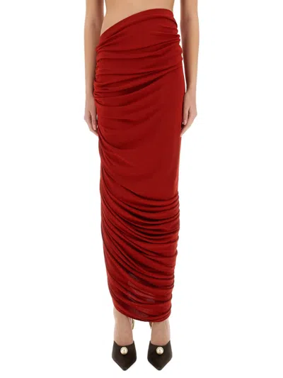 Magda Butrym Draped Viscose Blend Jersey Long Skirt In Red