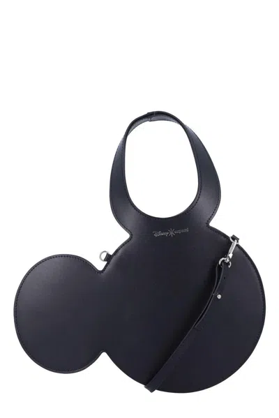Coperni Mickey Black Handbag With Cut-out Handle And Logo Lettering On The Front In Leather