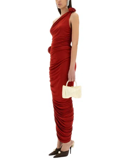 Magda Butrym Draped Viscose Blend Jersey Long Skirt In Red