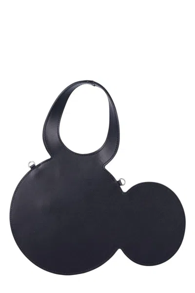 Coperni Mickey Black Handbag With Cut-out Handle And Logo Lettering On The Front In Leather