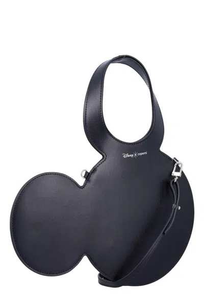 Coperni Mickey Black Handbag With Cut-out Handle And Logo Lettering On The Front In Leather