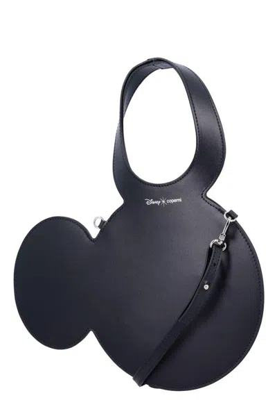 Coperni Mickey Black Handbag With Cut-out Handle And Logo Lettering On The Front In Leather