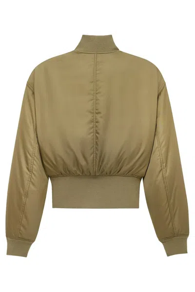 Saint Laurent Women Khaki Recycled Nylon Short Padded Bomber Jacket In Brown