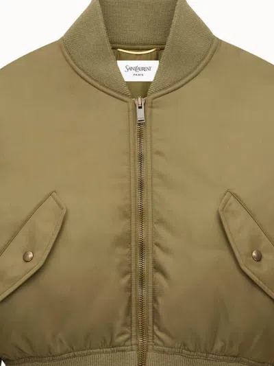 Saint Laurent Women Khaki Recycled Nylon Short Padded Bomber Jacket In Brown
