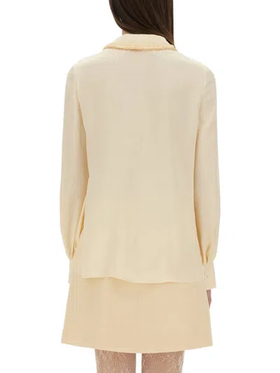 Valentino "toute La V" Silk Jacquard Shirt In Neutral