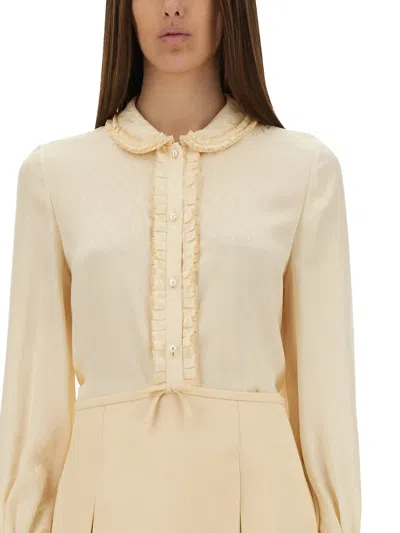 Valentino "toute La V" Silk Jacquard Shirt In Neutral