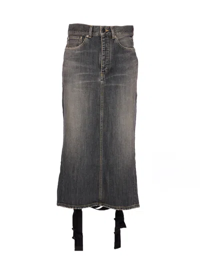 Balenciaga Skirt With Laces In Smoky Grey Denim Women In Gray