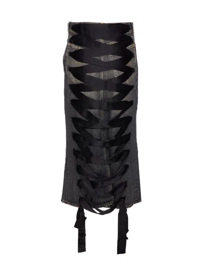 Balenciaga Skirt With Laces In Smoky Grey Denim Women In Gray
