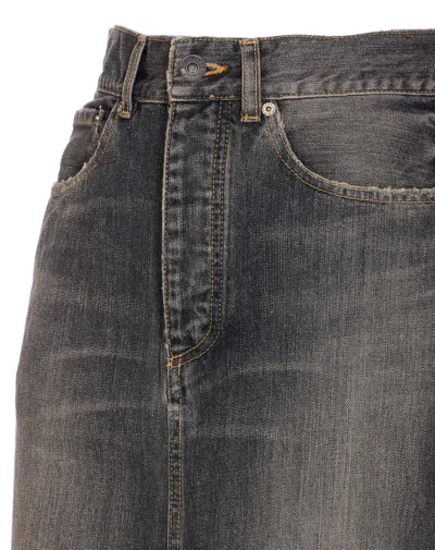 Balenciaga Skirt With Laces In Smoky Grey Denim Women In Gray