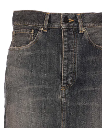 Balenciaga Skirt With Laces In Smoky Grey Denim Women In Gray