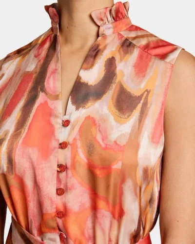 Santorelli Nirva Sleeveless Ruffle-neck Midi Dress In Abstract Printed Georgette