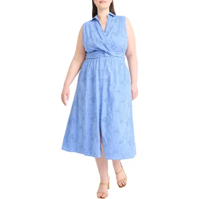 Maggy London Eyelet Front Wrap Sleeveless Maxi Dress In Blue