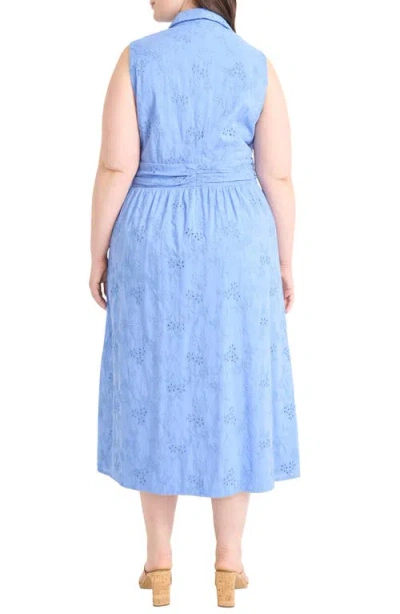 Maggy London Eyelet Front Wrap Sleeveless Maxi Dress In Blue