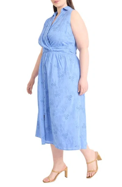 Maggy London Eyelet Front Wrap Sleeveless Maxi Dress In Blue