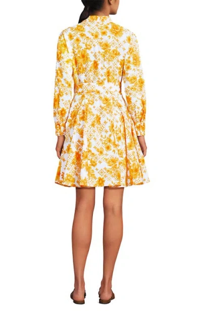 Lands' End Poplin Button Front Dress With Godets In Yellow