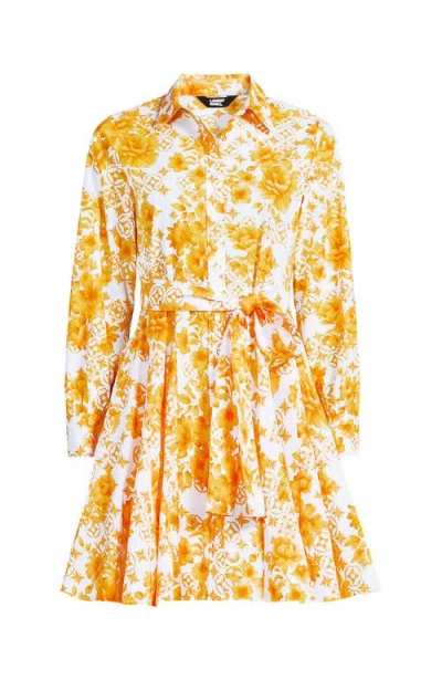 Lands' End Poplin Button Front Dress With Godets In Yellow