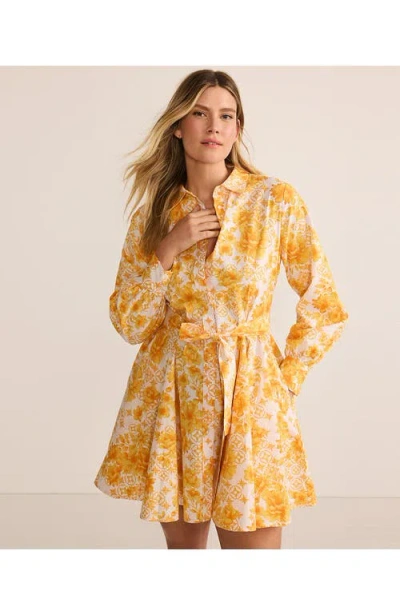 Lands' End Poplin Button Front Dress With Godets In Yellow