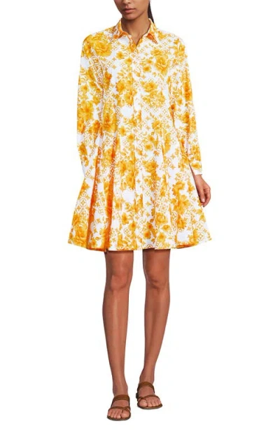 Lands' End Poplin Button Front Dress With Godets In Yellow