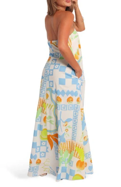 Petal And Pup Petal & Pup Kaelani Printed Strapless Cotton Maxi Dress In Multi