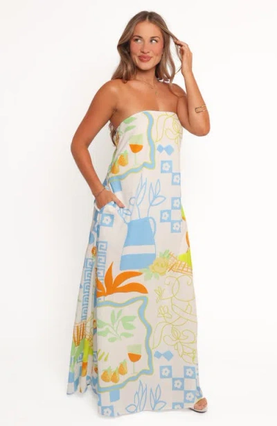 Petal And Pup Petal & Pup Kaelani Printed Strapless Cotton Maxi Dress In Multi