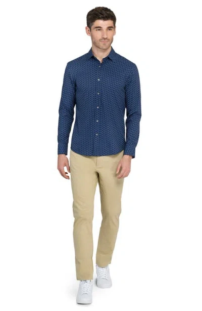 Wrk W.r.k Basic Slim Fit Navy Micropaisley Performance Button-up Shirt