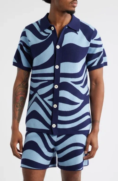 Mavrans Wave Knit Short Sleeve Button-up Shirt