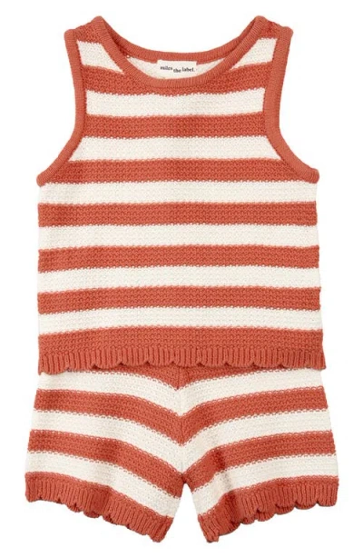 Miles The Label Apricot Birch Stripe Organic Cotton Sweater Tank & Shorts Set