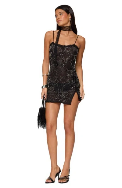 Edikted Romey Beaded Chiffon Mini Dress