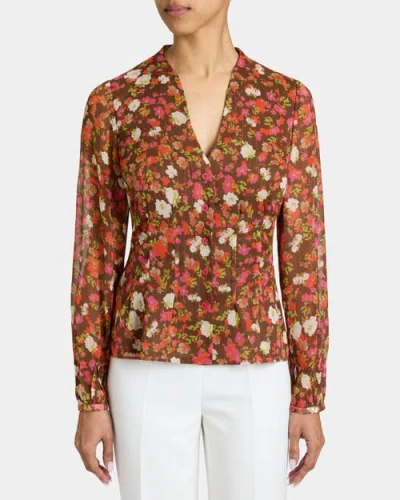 Santorelli Winnie Long Sleeve Buttoned Blouse In Floral Crinkle Georgette In Multi