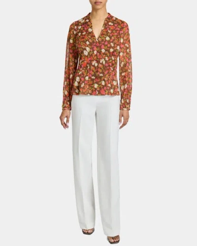 Santorelli Winnie Long Sleeve Buttoned Blouse In Floral Crinkle Georgette In Multi