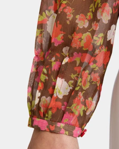 Santorelli Winnie Long Sleeve Buttoned Blouse In Floral Crinkle Georgette In Multi